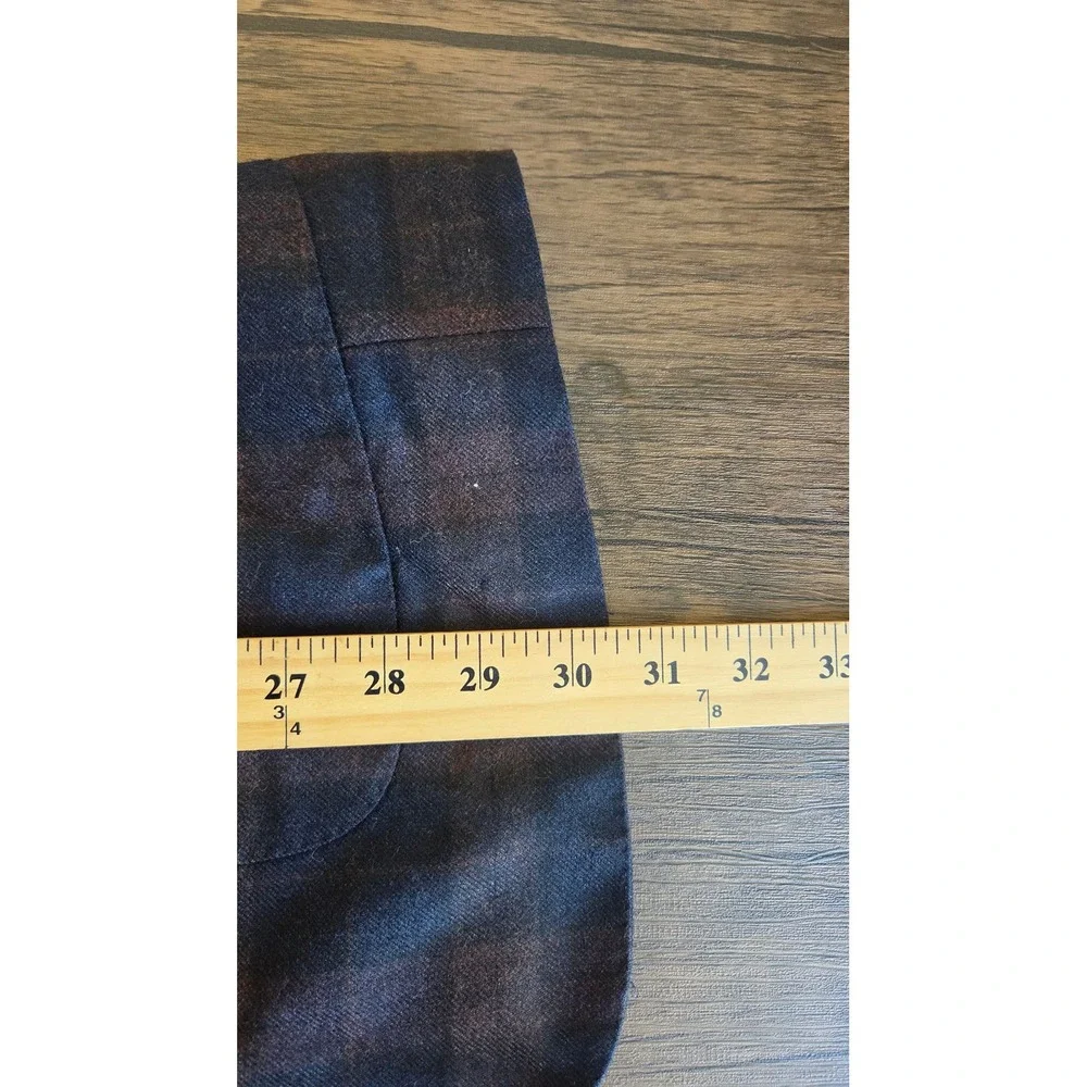 Belvest Italy Navy Brown Plaid Wool Blazer Sport Coat 45R Patch Pocket 2 Button